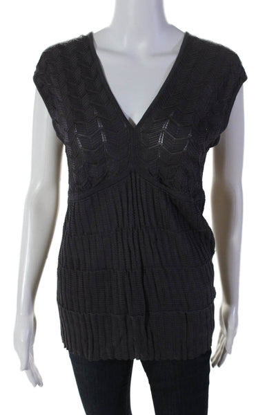 Missoni Womens V Neck Sleeveless Ribbed Knit Blouse Gray Size 44