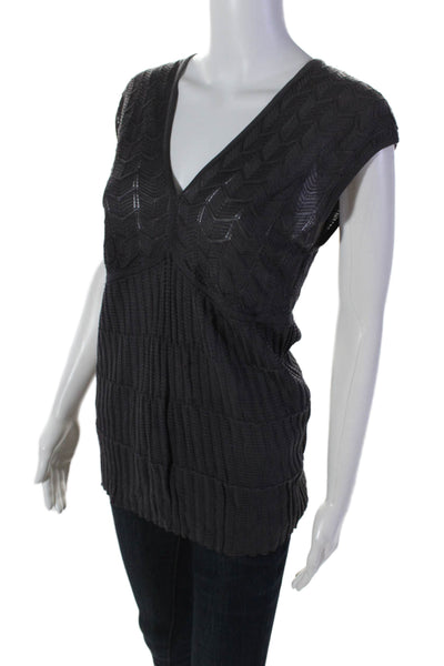 Missoni Womens V Neck Sleeveless Ribbed Knit Blouse Gray Size 44