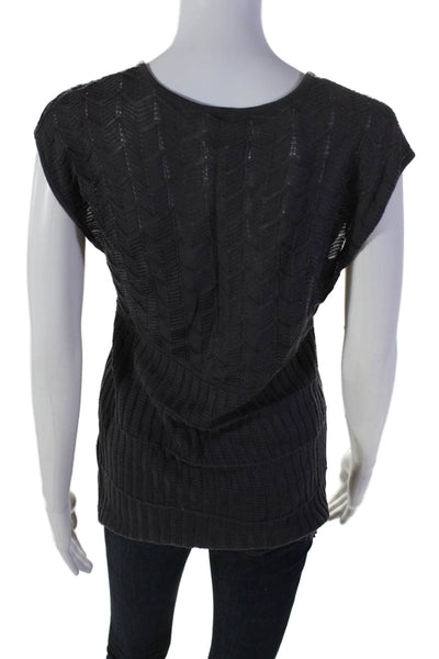 Missoni Womens V Neck Sleeveless Ribbed Knit Blouse Gray Size 44