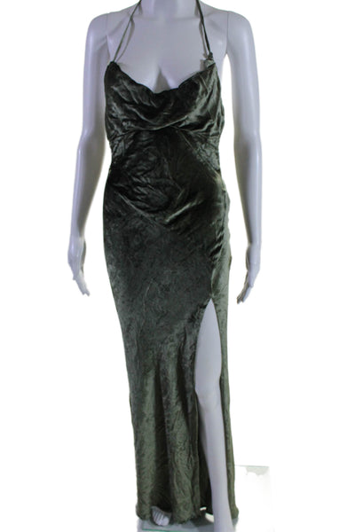 Attico Womens Velvet Cowl Neck Sleeveless Maxi Halter Dress Green Size 2