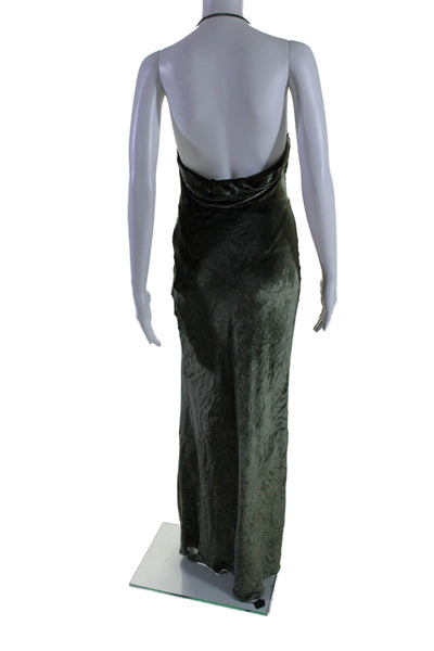 Attico Womens Velvet Cowl Neck Sleeveless Maxi Halter Dress Green Size 2