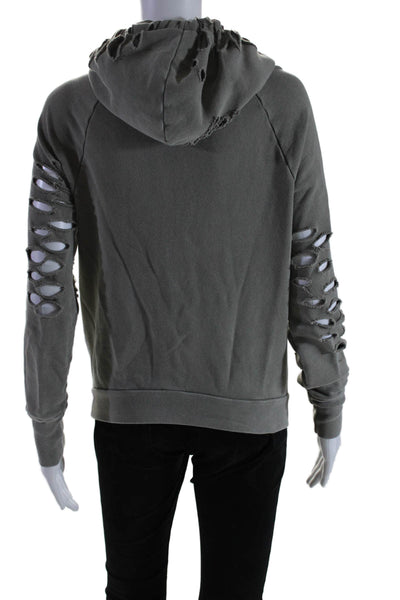 NSF Womens Cotton Distressed Front Pocket Long Sleeve Hoodie Gray Size P