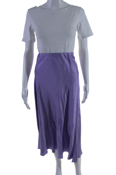 L'Agence Womens Elastic Waist Satin Midi Boas Skirt Purple Size S