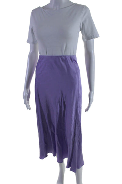 L'Agence Womens Elastic Waist Satin Midi Boas Skirt Purple Size S