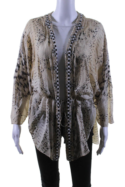 Haute Hippie Womens Silk Animal Printed Beaded Front Tied Cardigan Beige Size M