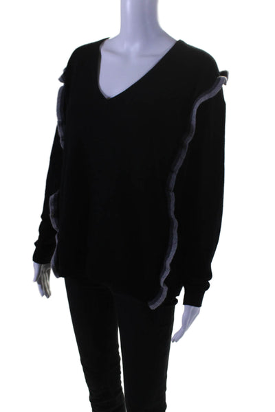 Label + Thread Womens Cashmere V Neck Long Sleeves Sweater Black Size Medium