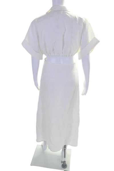 Just Bee Queen Womens Short Sleeve Tie Front Cut Out Linen Dress White Small