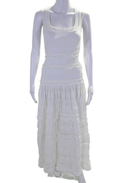 Alaia Womens Sleeveless Scoop Neck Knit Tiered Midi Dress White Size FR 40