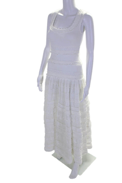 Alaia Womens Sleeveless Scoop Neck Knit Tiered Midi Dress White Size FR 40