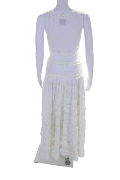 Alaia Womens Sleeveless Scoop Neck Knit Tiered Midi Dress White Size FR 40