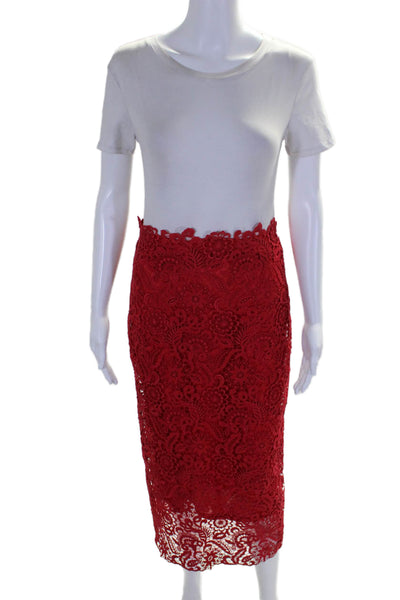 Valentino Womens Back Zip Lace Overlay Midi Pencil Skirt Red Size IT 40