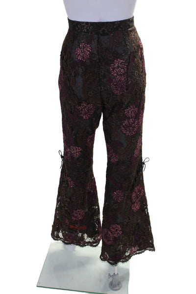 Gucci Womens Side Zip High Rise Metallic Lace Flare Pants Brown Purple IT 40