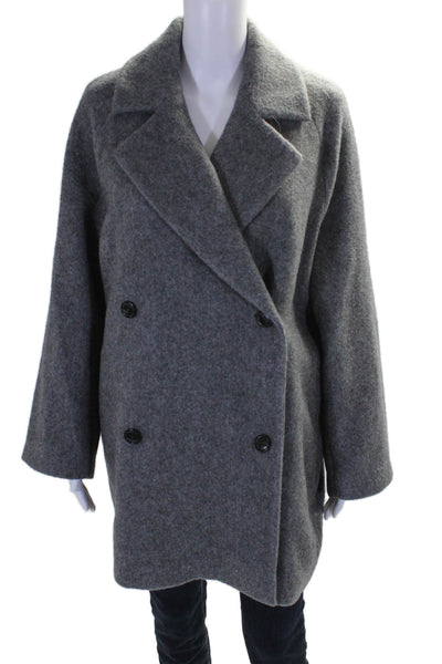 Jenni Kayne Womens Double Breasted Notched Lapel Coat Gray Wool Size Extra Small