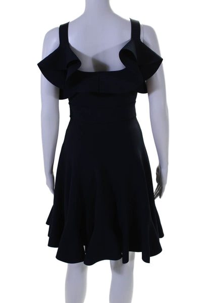 Alexander McQueen Womens Side Zip Ruffled Scoop Neck A Line Dress Navy Small