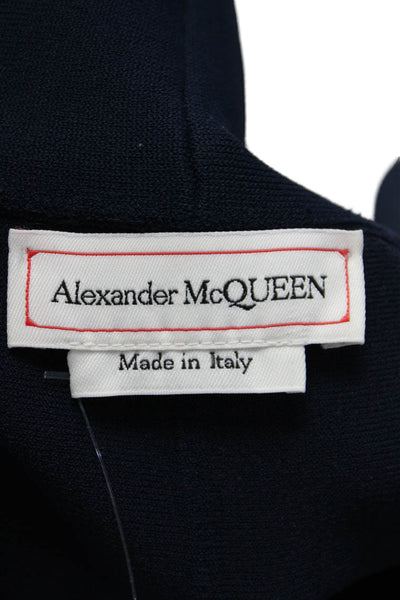 Alexander McQueen Womens Side Zip Ruffled Scoop Neck A Line Dress Navy Small