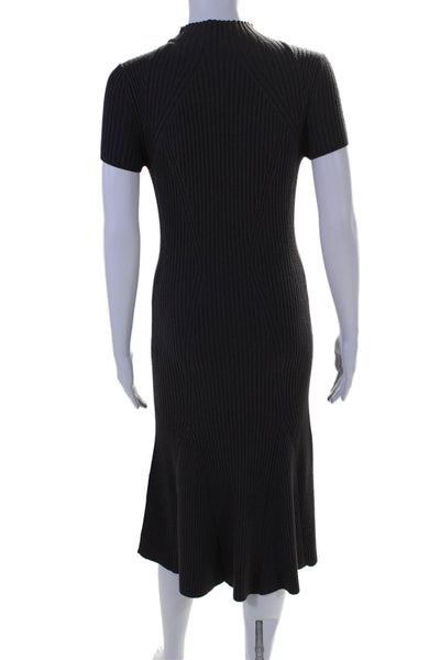 Bottega Veneta Womens Short Sleeve Mock Neck Ribbed Midi Dress Purple Size IT 38