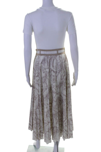 Christian Dior Womens Side Zip Mesh Trim Pleated Abstract Skirt White Brown 4