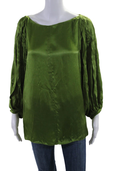 Prada Womens Pleated Long Sleeve Boat Neck Blouse Green Size 42