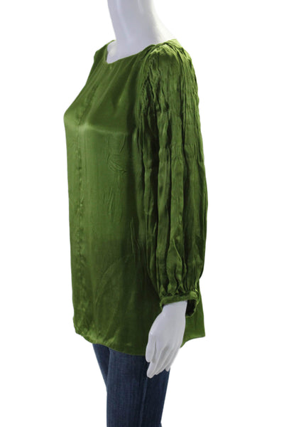 Prada Womens Pleated Long Sleeve Boat Neck Blouse Green Size 42