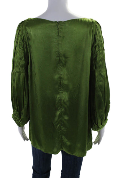 Prada Womens Pleated Long Sleeve Boat Neck Blouse Green Size 42