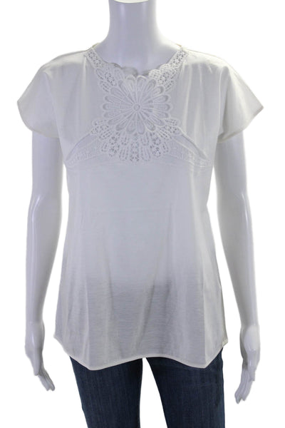 La Perla Women's Round Neck Short Sleeves Lace Trim Blouse White Size 2