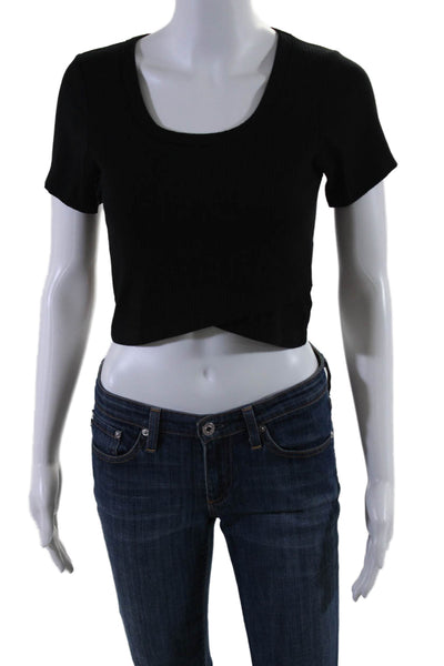 Year Of Ours Women's Round Neck Short Sleeves Ribbed Cropped Top Black Size M