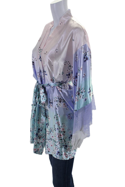 In Bloom by Jonquil Women's Long Sleeves Tie Belt Lace Trim Robe Floral Size XS