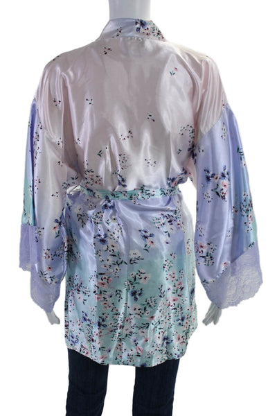 In Bloom by Jonquil Women's Long Sleeves Tie Belt Lace Trim Robe Floral Size XS