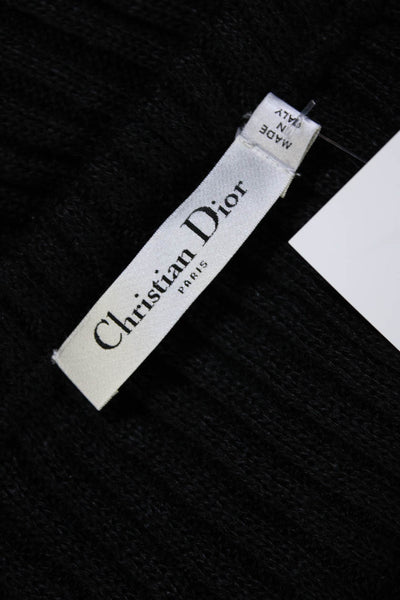 Christian Dior Womens Ribbed Embroidered Off-the-Shoulder Sweater Black Size 4