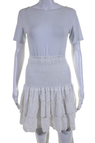 Monica Schuster Womens Battenberg Lace Smocked High Waist Skirt White Size S