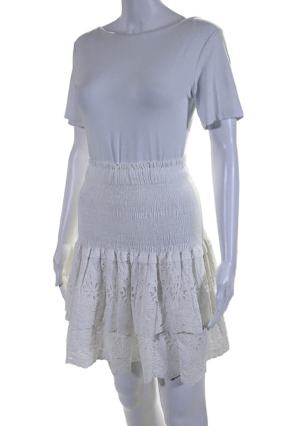 Monica Schuster Womens Battenberg Lace Smocked High Waist Skirt White Size S