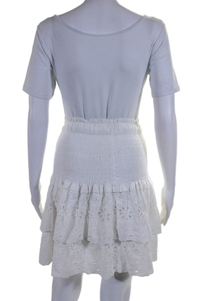 Monica Schuster Womens Battenberg Lace Smocked High Waist Skirt White Size S