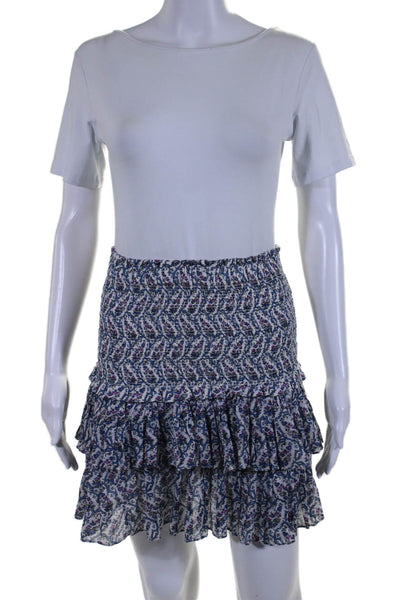 Isabel Marant Etoile Womens Cotton Paisley Smocked Ruffle Skirt Blue Size EUR 38