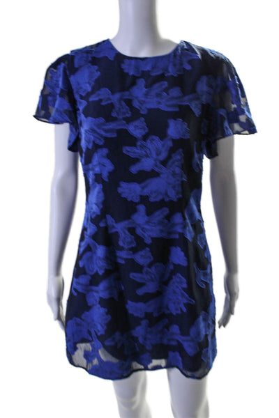 House of Harlow 1960 Womens Back Zip Short Sleeve Floral Dress Blue Size Medium