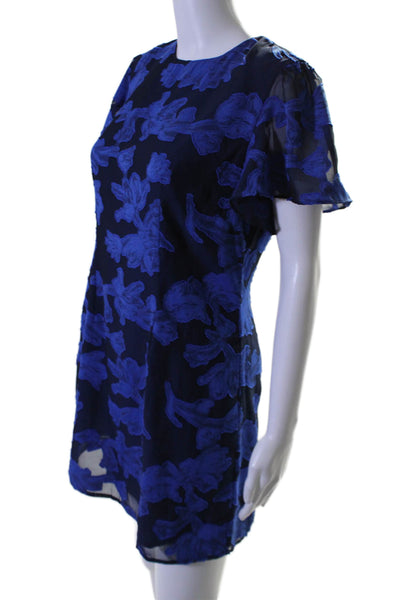 House of Harlow 1960 Womens Back Zip Short Sleeve Floral Dress Blue Size Medium