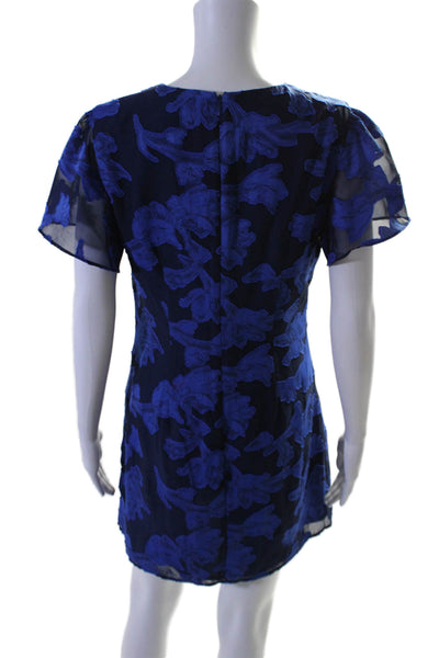 House of Harlow 1960 Womens Back Zip Short Sleeve Floral Dress Blue Size Medium