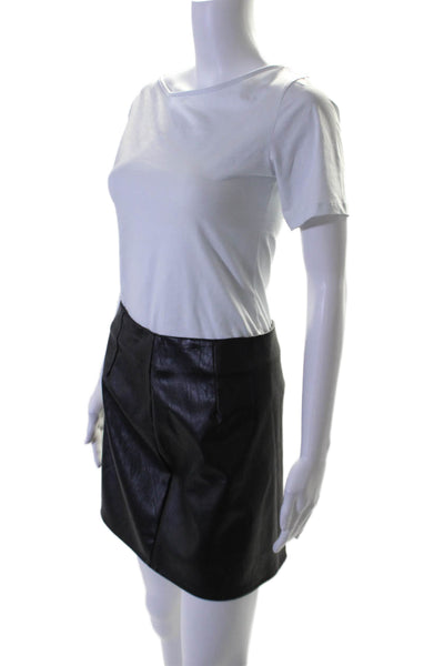 Superdown Womens Back Zip Front Slit Faux Leather Mini Skirt Black Size Medium