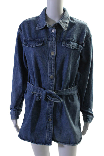 Superdown Womens Button Front Long Sleeve Collared Mini Denim Dress Blue Small