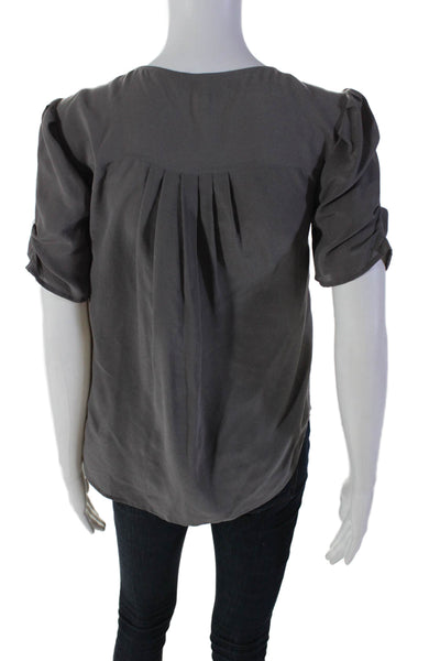 Joie Womens Silk Short Sleeved Front Pleated V Neck Blouse Gray Size XS