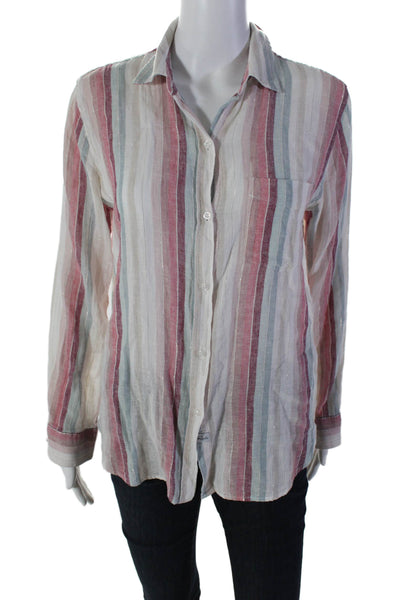 Rails Womens Linen Striped Glitter Printed Long Sleeved Colorblock Shirt Size XS