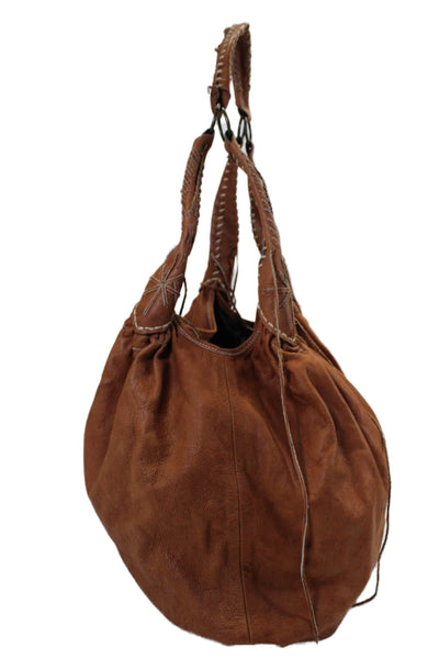 Calypso Women's Snap Closure Fringe Leather Tote Handbag Camel Size L