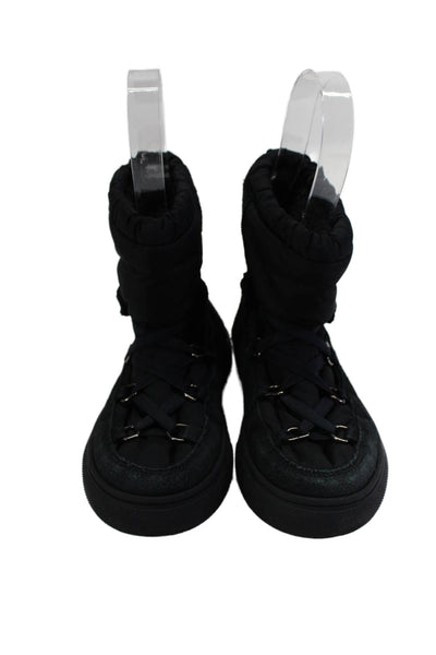 Moncler Kids Textured Platform Lace Up Snow Snow Booties Black Size EUR 30