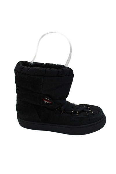 Moncler Kids Textured Platform Lace Up Snow Snow Booties Black Size EUR 30