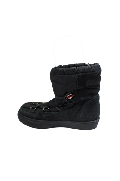 Moncler Kids Textured Platform Lace Up Snow Snow Booties Black Size EUR 30