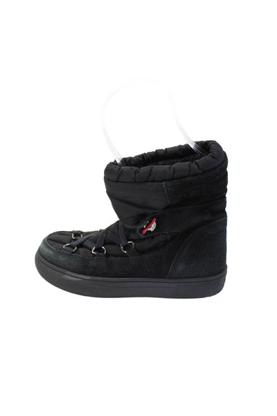 Moncler Kids Textured Platform Lace Up Snow Snow Booties Black Size EUR 30