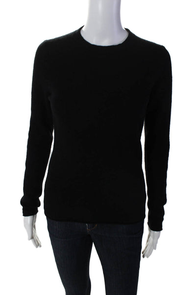 J Crew Womens Cashmere Round Neck Long Sleeve Crop Hem Sweater Black Size S