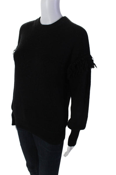 Tory Burch Womens Alpaca Fringe Shoulder Long Sleeve Pullover Sweater Black Size