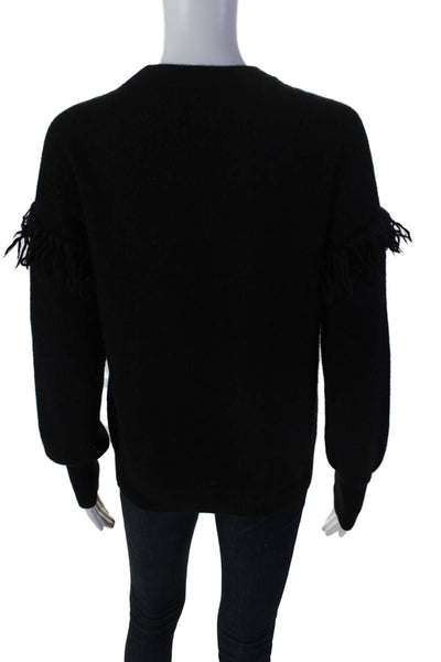 Tory Burch Womens Alpaca Fringe Shoulder Long Sleeve Pullover Sweater Black Size