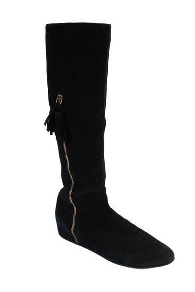 Stuart Weitzman Womens Suede Round Toe Pull On Knee High Boots Black Size 7.5M