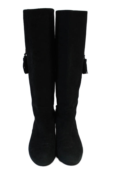 Stuart Weitzman Womens Suede Round Toe Pull On Knee High Boots Black Size 7.5M